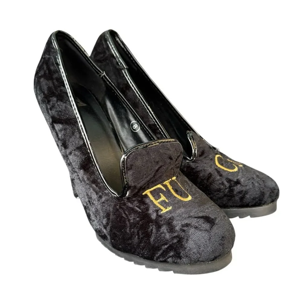 YRU Posch F U C K Black Loafer High Heels Women’s Sz 8 - Picture 3 of 9